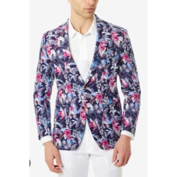 Tallia Men's Blue Slim-Fit Floral-Print Blazer Suit Jacket Sz 42R - Picture 1 of 14
